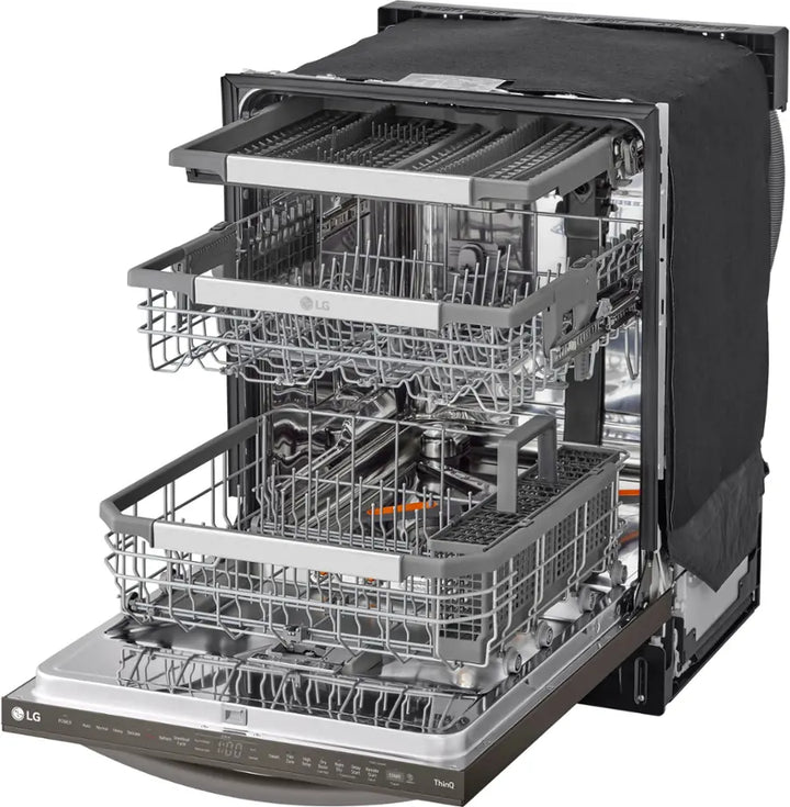 LG - 24" Top Control Smart Built-In Stainless Steel Tub Dishwasher with 3rd Rack, QuadWash Pro and 42dba - PrintProof Black Stainless