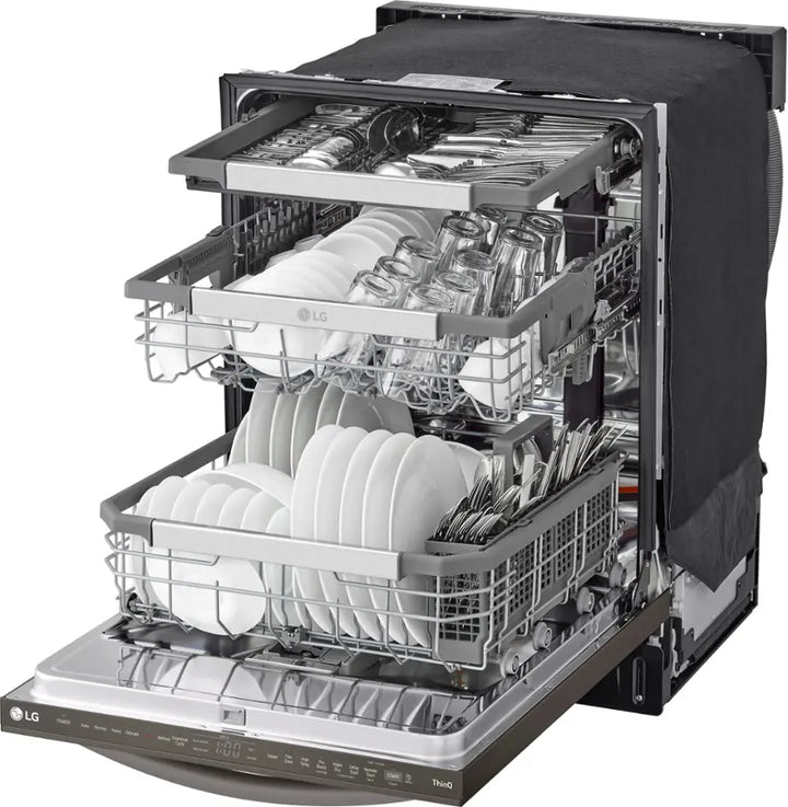 LG - 24" Top Control Smart Built-In Stainless Steel Tub Dishwasher with 3rd Rack, QuadWash Pro and 42dba - PrintProof Black Stainless