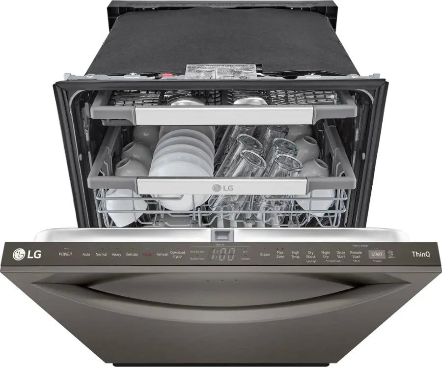 LG - 24" Top Control Smart Built-In Stainless Steel Tub Dishwasher with 3rd Rack, QuadWash Pro and 42dba - PrintProof Black Stainless