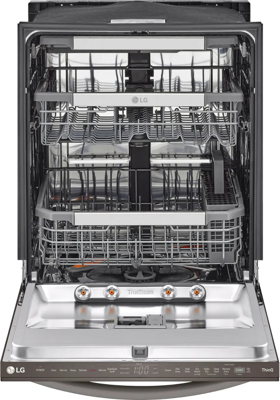 LG - 24" Top Control Smart Built-In Stainless Steel Tub Dishwasher with 3rd Rack, QuadWash Pro and 42dba - PrintProof Black Stainless
