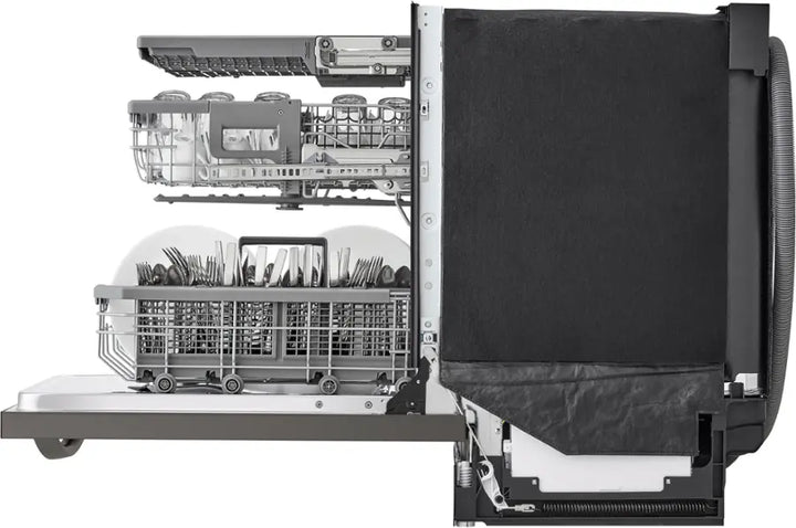 LG - 24" Top Control Smart Built-In Stainless Steel Tub Dishwasher with 3rd Rack, QuadWash Pro and 42dba - PrintProof Black Stainless