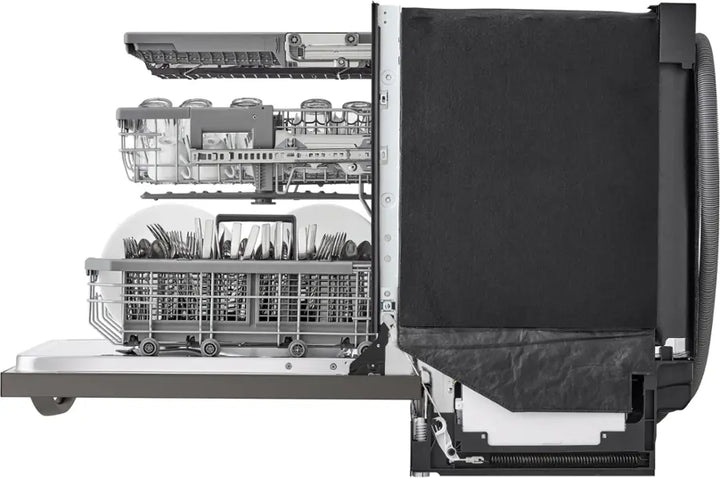 LG - 24" Top Control Smart Built-In Stainless Steel Tub Dishwasher with 3rd Rack, QuadWash Pro and 42dba - PrintProof Black Stainless