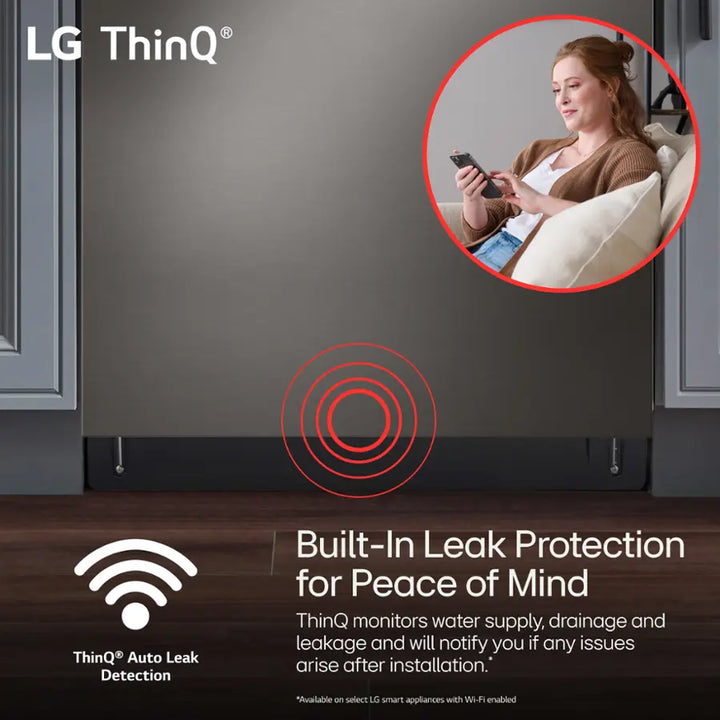 LG - 24" Top Control Smart Built-In Stainless Steel Tub Dishwasher with 3rd Rack, QuadWash Pro and 42dba - PrintProof Black Stainless