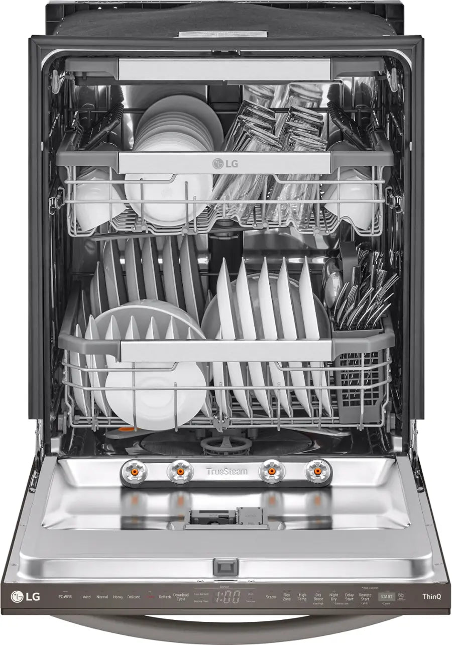 LG - 24" Top Control Smart Built-In Stainless Steel Tub Dishwasher with 3rd Rack, QuadWash Pro and 42dba - PrintProof Black Stainless
