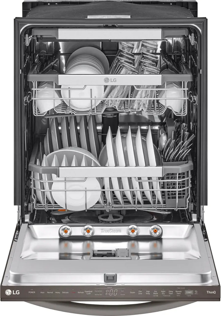 LG - 24" Top Control Smart Built-In Stainless Steel Tub Dishwasher with 3rd Rack, QuadWash Pro and 42dba - PrintProof Black Stainless
