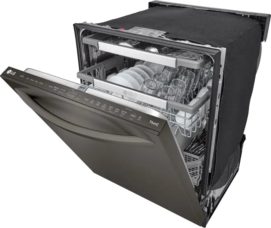 LG - 24" Top Control Smart Built-In Stainless Steel Tub Dishwasher with 3rd Rack, QuadWash Pro and 42dba - PrintProof Black Stainless