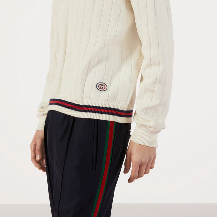 Gucci COTTON KNIT V-NECK SWEATER WITH WEB