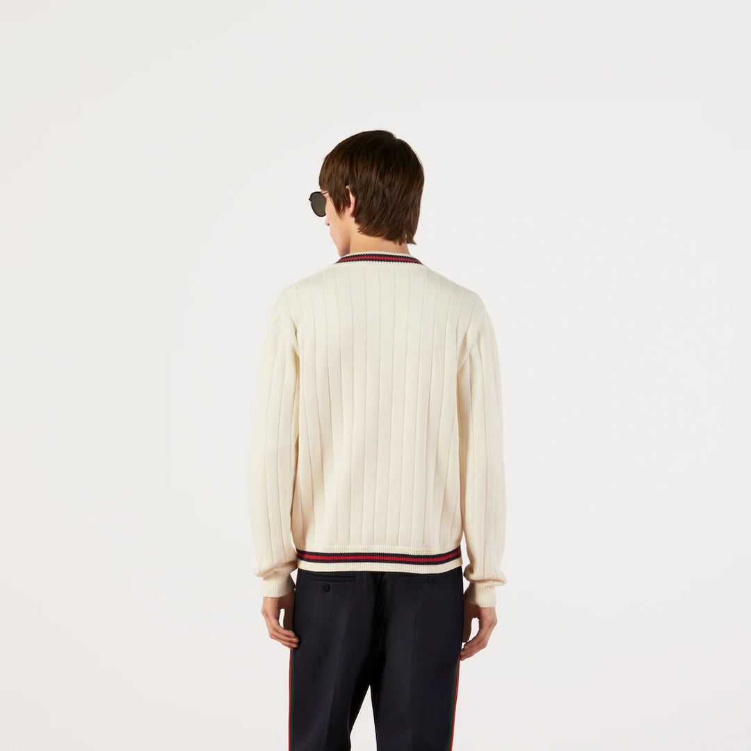 Gucci COTTON KNIT V-NECK SWEATER WITH WEB