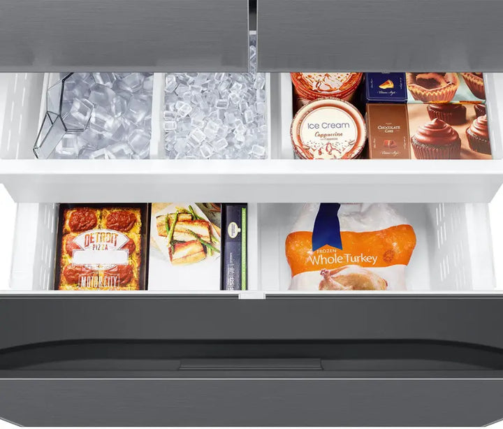 Samsung - 27 cu. ft. 3-Door French Door Counter Depth Smart Refrigerator with Dual Auto Ice Maker - Fingerprint Resistant Stainless Look