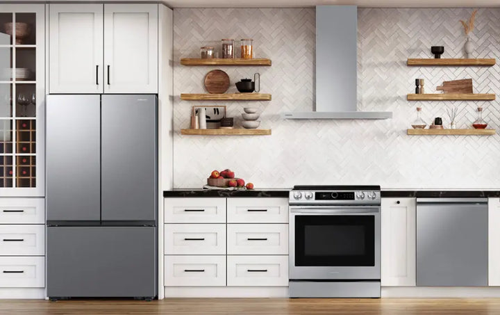 Samsung - 27 cu. ft. 3-Door French Door Counter Depth Smart Refrigerator with Dual Auto Ice Maker - Fingerprint Resistant Stainless Look