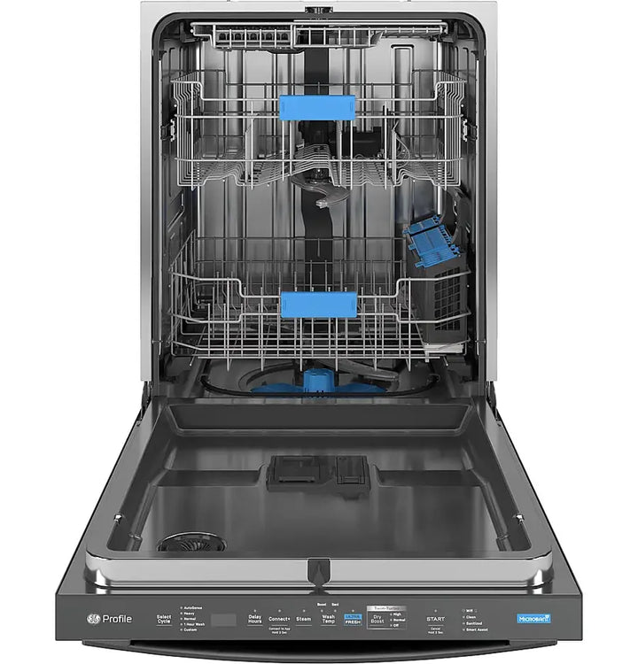 GE Profile - 24" Top Control Smart Built-In Stainless Steel Tub Dishwasher with 3rd Rack, Dedicated Jet Targeted Wash and 39 dBA - Black Stainless Steel