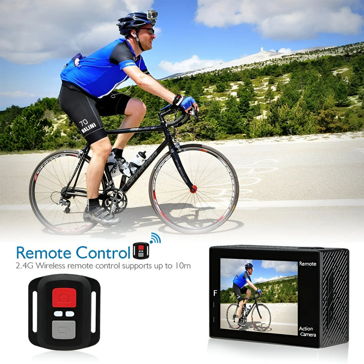 AKASO Brave 4 4K 20MP WiFi Action Camera, Ultra HD with EIS 30m Underwater Waterproof Camera Remote Control 5X Zoom Underwater Camcorder with 2 Batteries and Helmet Accessories Kit