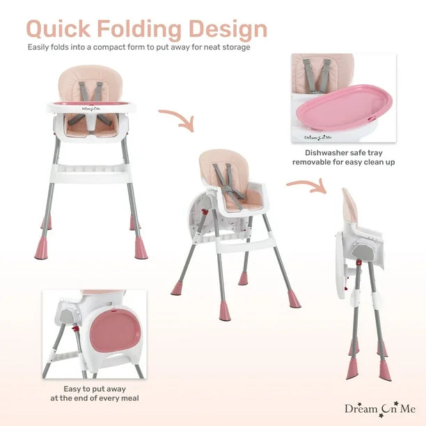 Dream On Me Portable 2 In 1 Table Talk High Chair |Convertible |Compact High Chair |Light Weight Portable Highchair