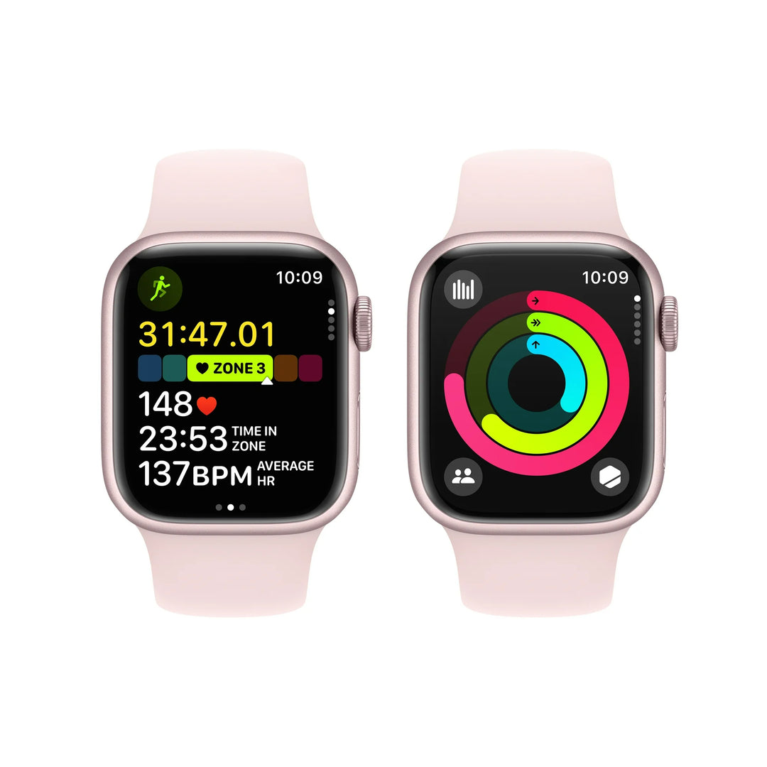 Apple Watch Series 9 [GPS 41mm] Smartwatch with Pink Aluminum Case and Light Pink Sport Band - S/M. Fitness Tracker, ECG Apps, Always-On Retina Display, Water Resistant