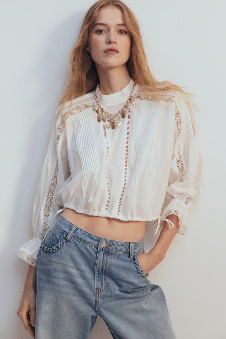 H&M Lace-Inset Cotton Blouse