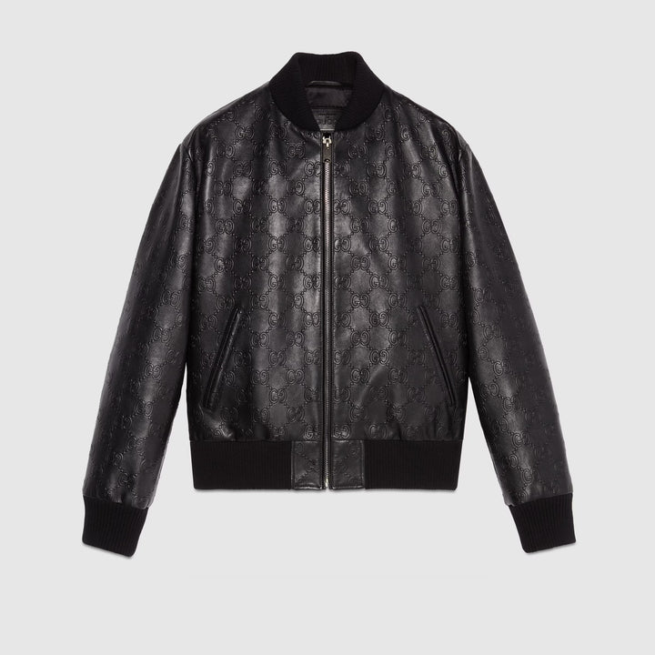 Gucci GG leather bomber jacket