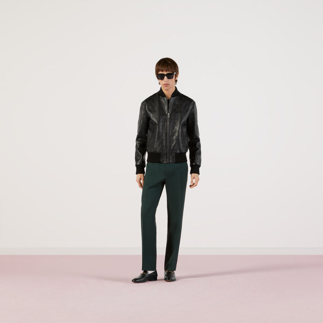 Gucci GG leather bomber jacket