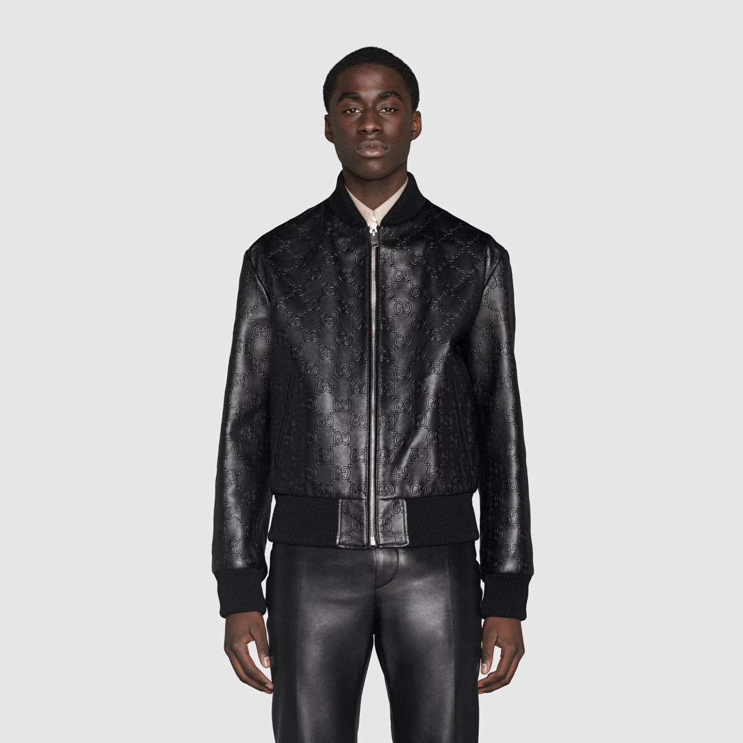 Gucci GG leather bomber jacket