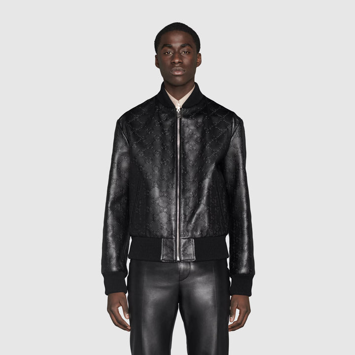 Gucci GG leather bomber jacket