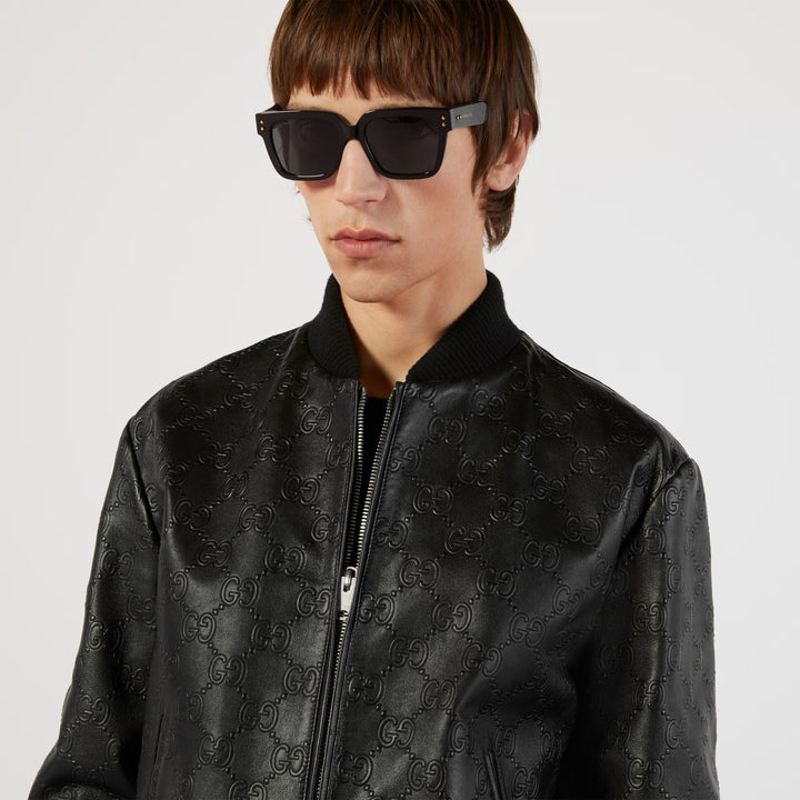 Gucci GG leather bomber jacket