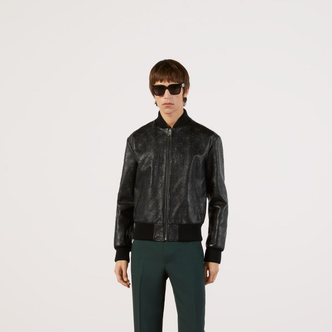 Gucci GG leather bomber jacket
