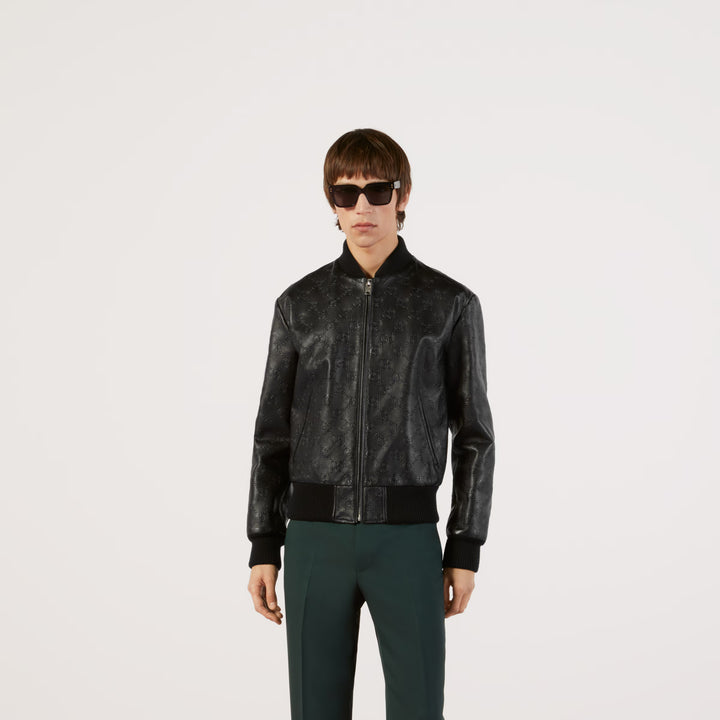 Gucci GG leather bomber jacket
