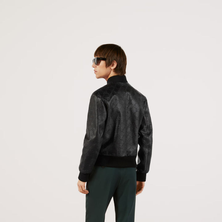 Gucci GG leather bomber jacket