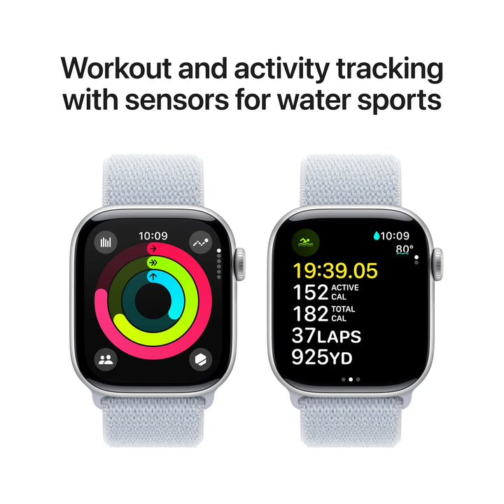Apple Watch Series 10 GPS + Cellular 46mm Silver Aluminum Case with Blue Cloud Sport Loop