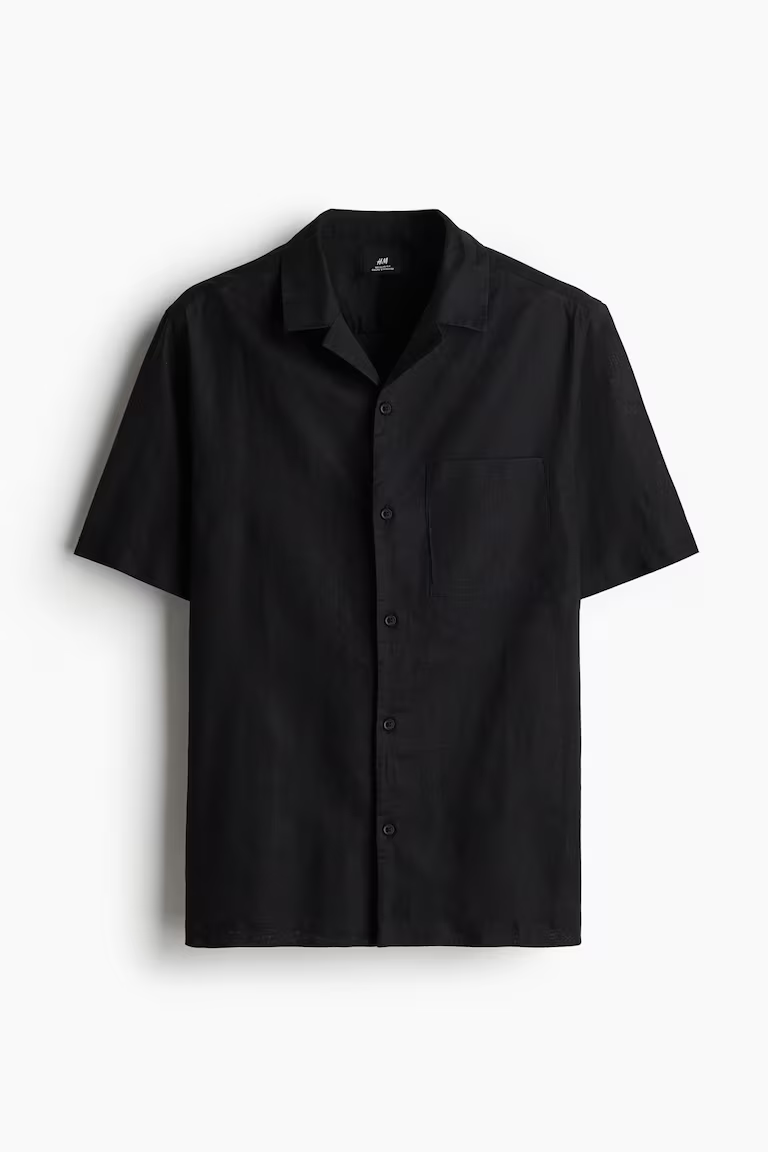 H&M Regular-Fit Short-Sleeved Linen-Blend Shirt
