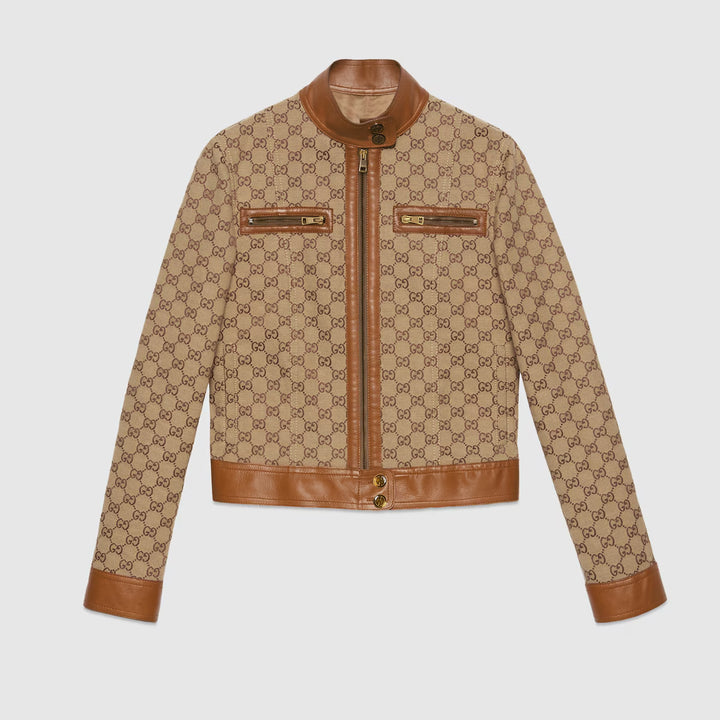GUCCI GG canvas jacket with leather trim