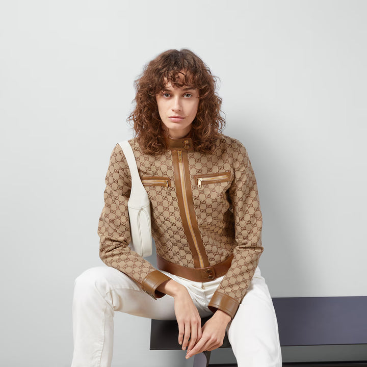 GUCCI GG canvas jacket with leather trim