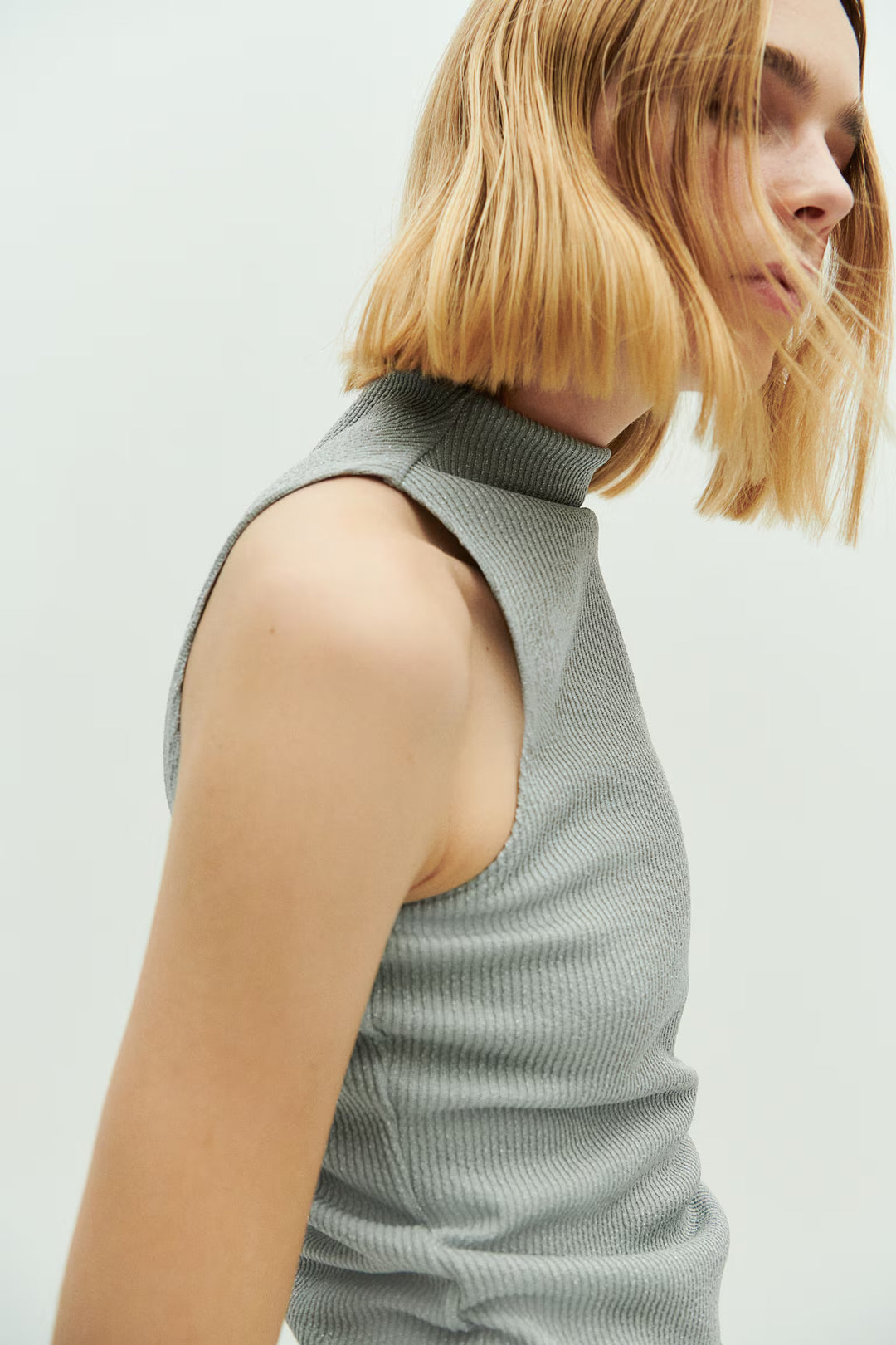 H&M Glittery Mock Turtleneck Sleeveless Top