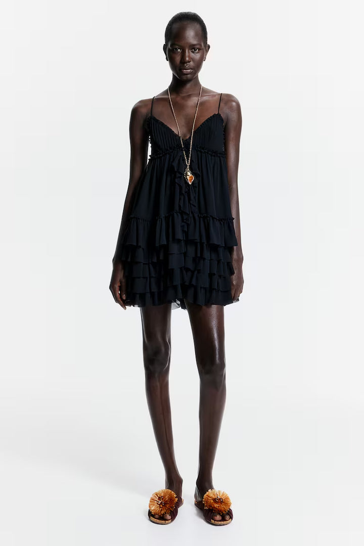 H&M Ruffled Chiffon Strappy Dress