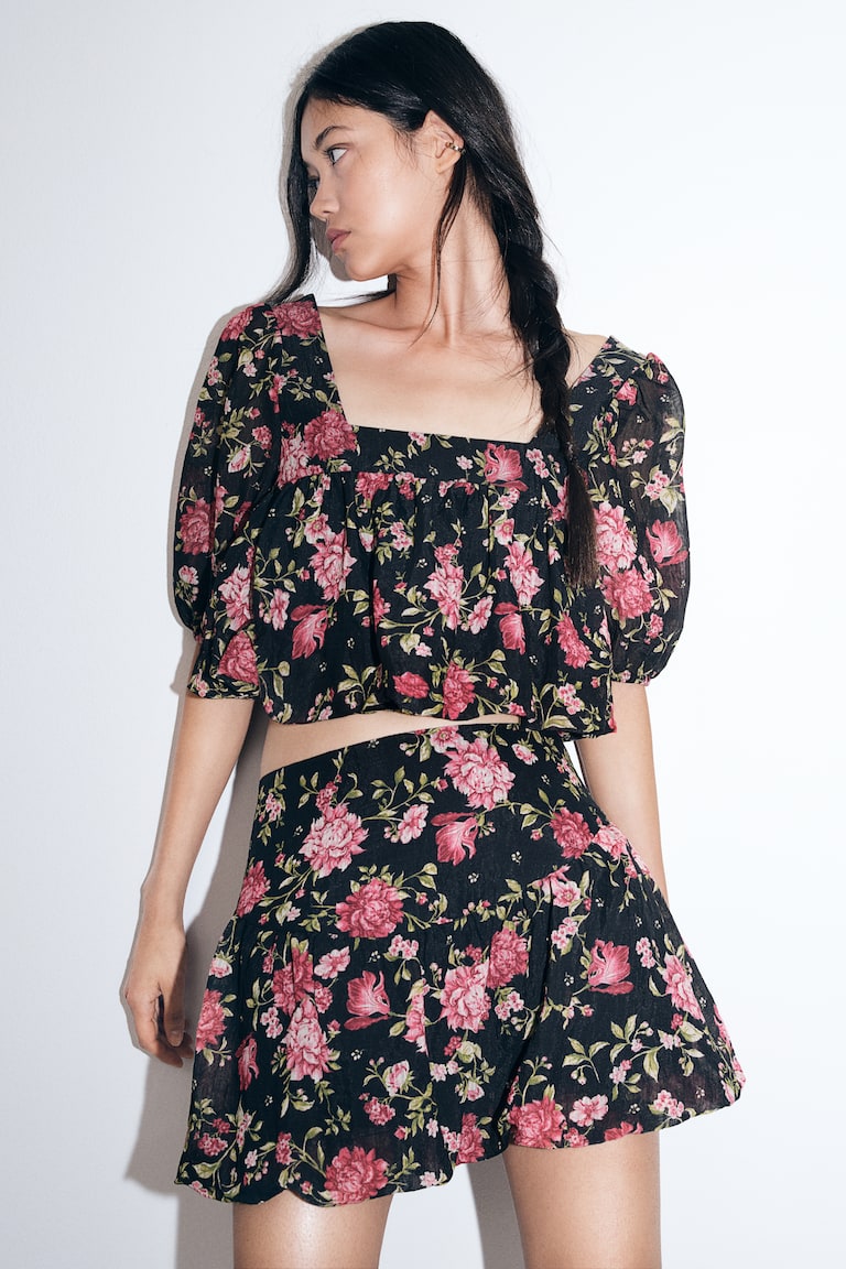 H&M Patterned Bubble-Hem Skirt