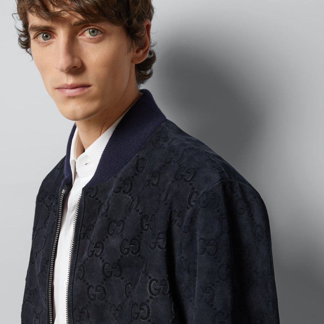 Gucci GG printed suede bomber jacket