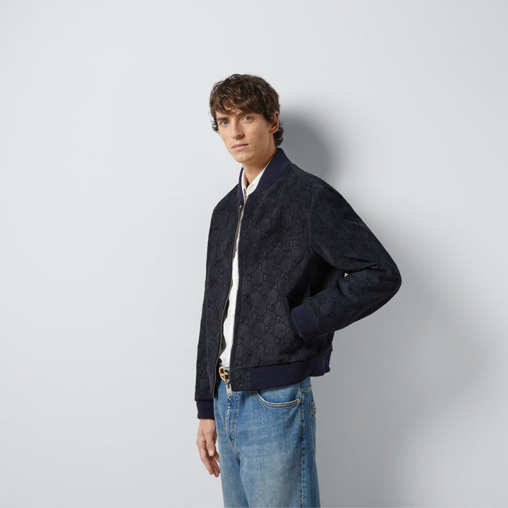 Gucci GG printed suede bomber jacket