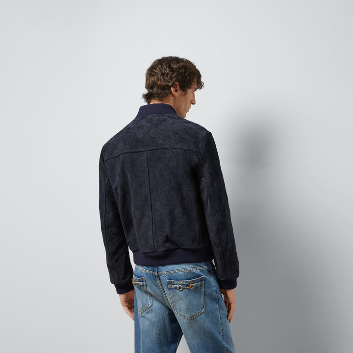 Gucci GG printed suede bomber jacket