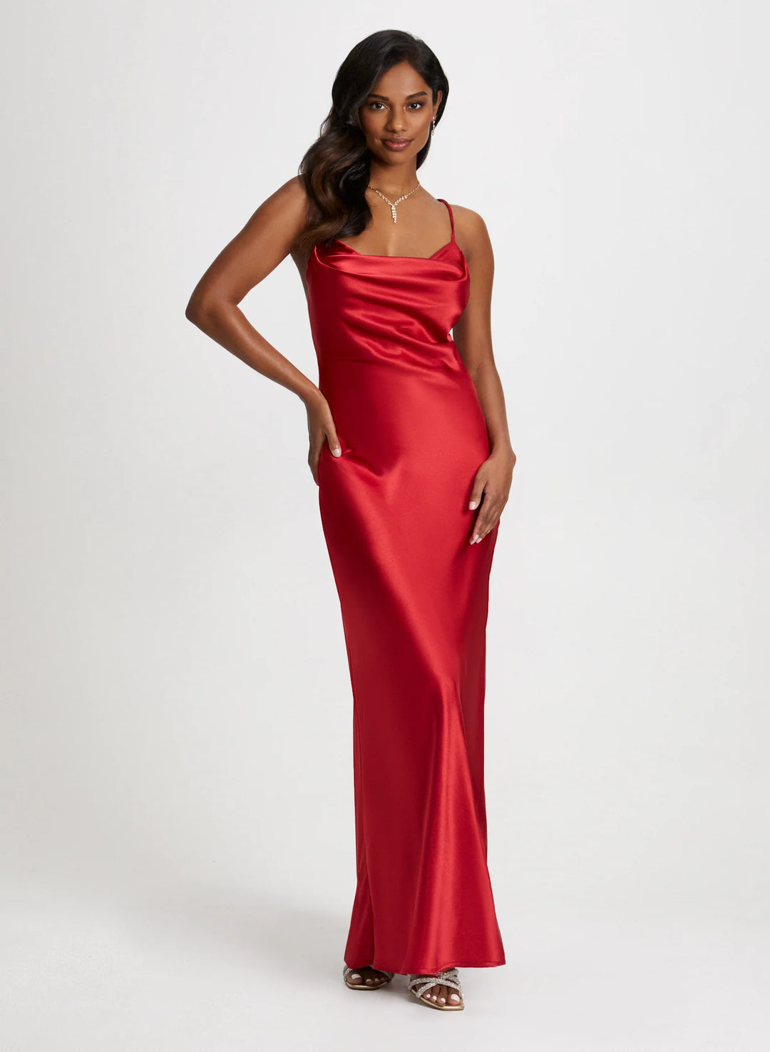 LAURA Drape Neck Satin Dress