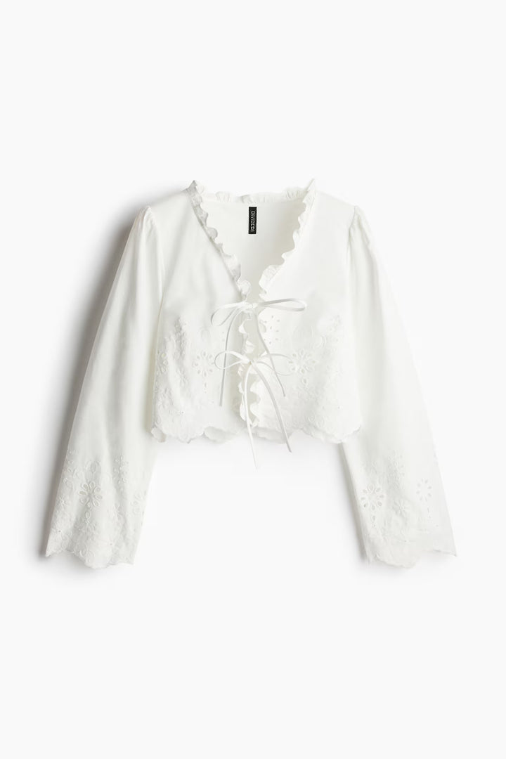 H&M Cotton Blouse with Eyelet Embroidery