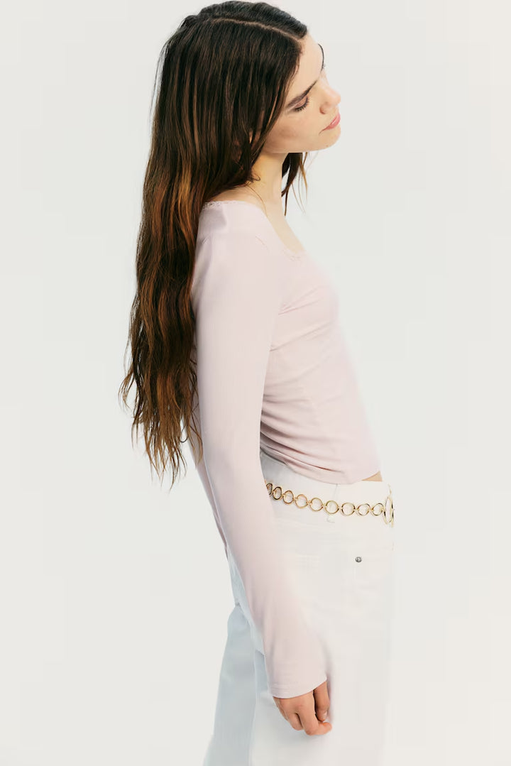 H&M LACE-TRIMMED RIBBED TOP