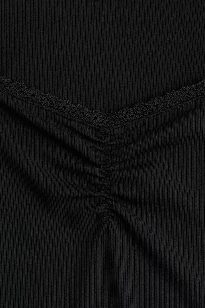H&M LACE-TRIMMED RIBBED TOP