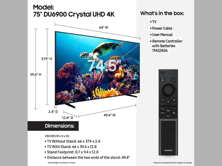 Samsung - 75” Class DU6900 Series Crystal UHD 4K Smart Tizen TV (2024)