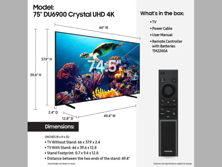 Samsung - 75” Class DU6900 Series Crystal UHD 4K Smart Tizen TV (2024)