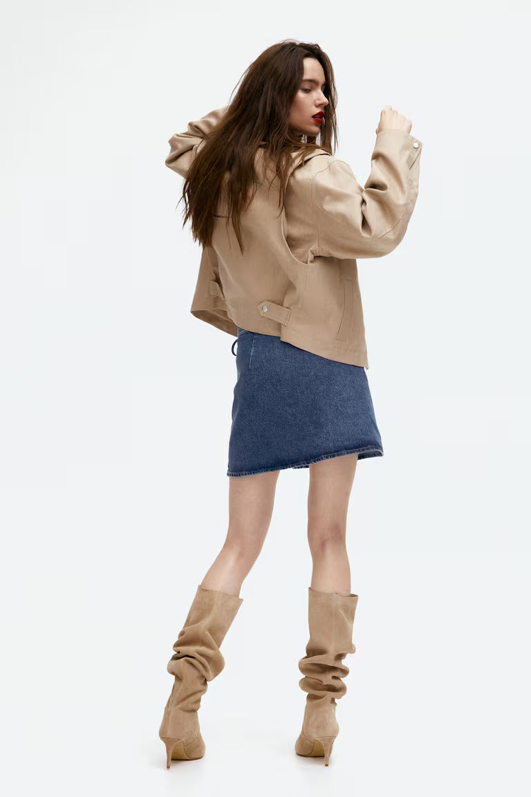 H&M LACING-DETAIL DENIM MINI SKIRT