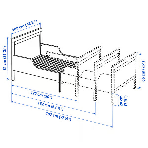 IKEA SUNDVIK Ext bed frame with slatted bed base, white, 38 1/4x74 3/4 "