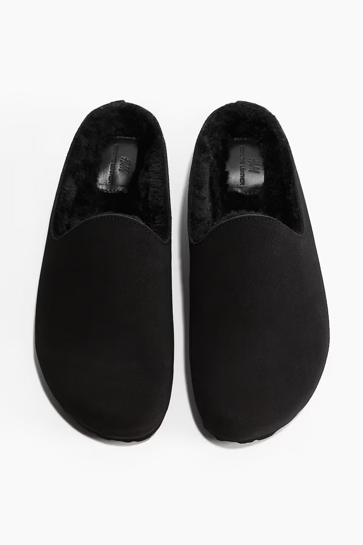H&M TEDDY FLEECE-LINED SUEDE MULES