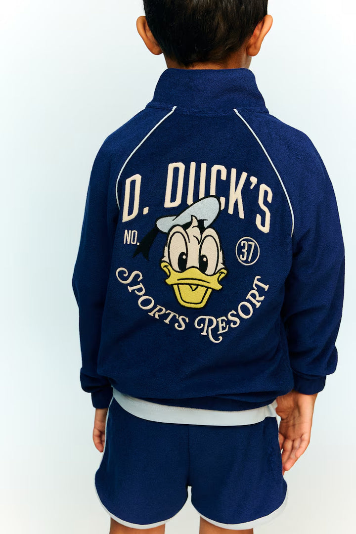 H&M TERRY TRACK JACKET WITH EMBROIDERED DETAIL