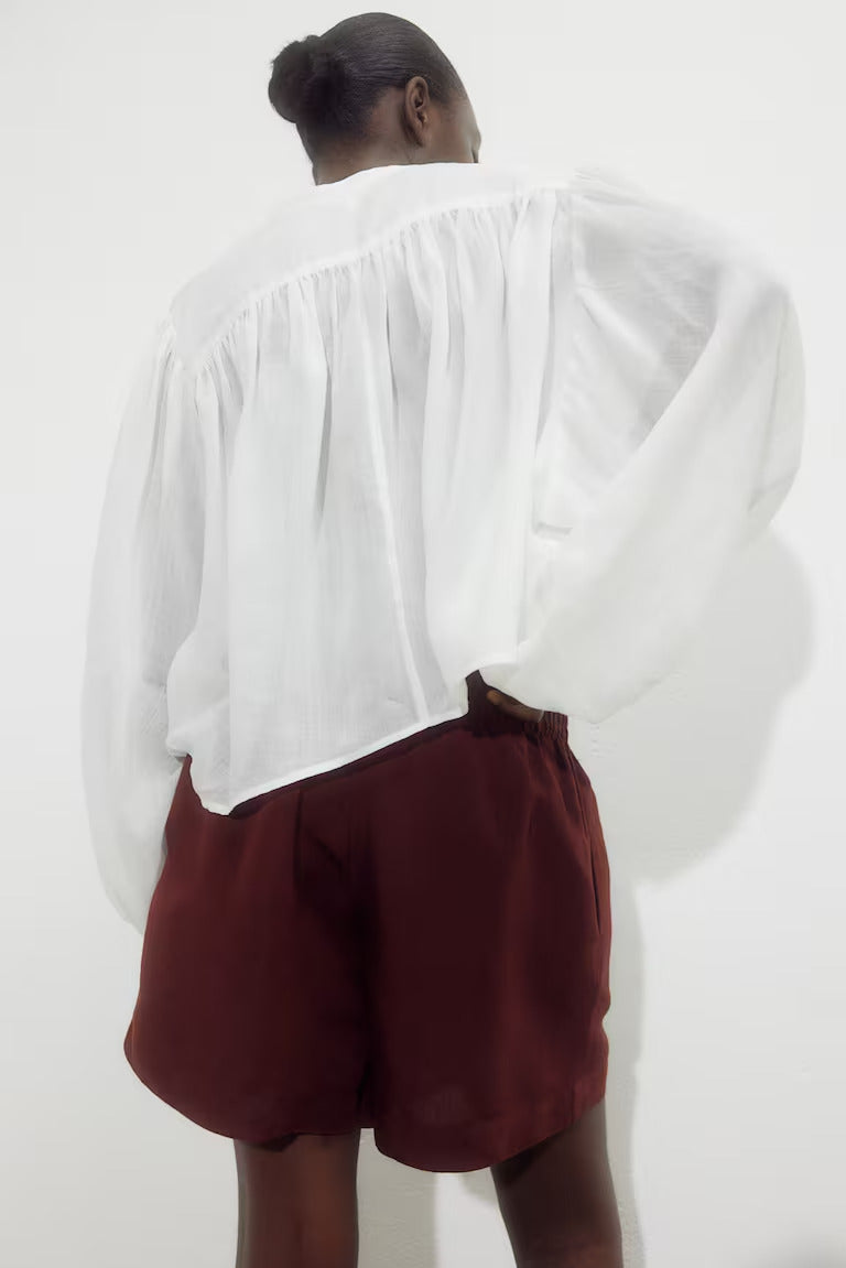 H&M LINEN-BLEND PULL-ON SHORTS