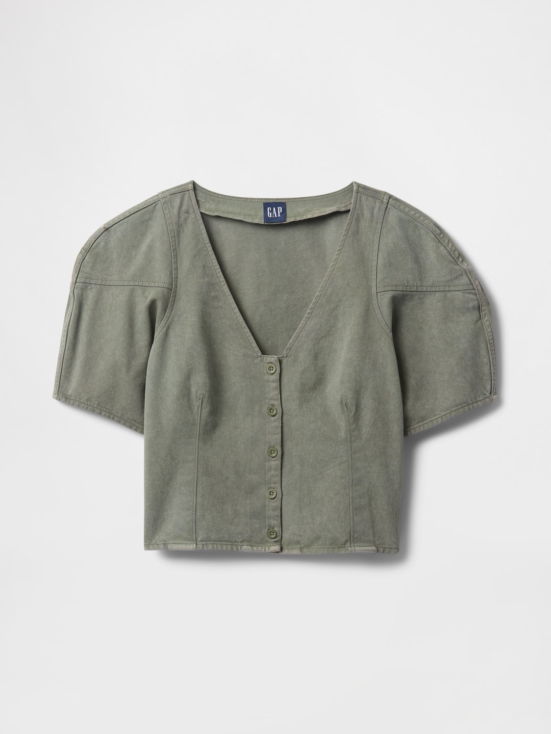 Gap Cropped Puff-Sleeve Denim Shirt