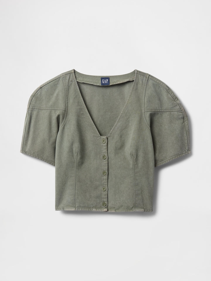 Gap Cropped Puff-Sleeve Denim Shirt